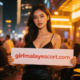 Attractive woman holding sign: girlmalayescort.com. Premium escort services in KL & PJ.