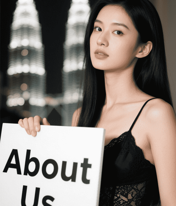 Woman holding a sign that says "About Us"