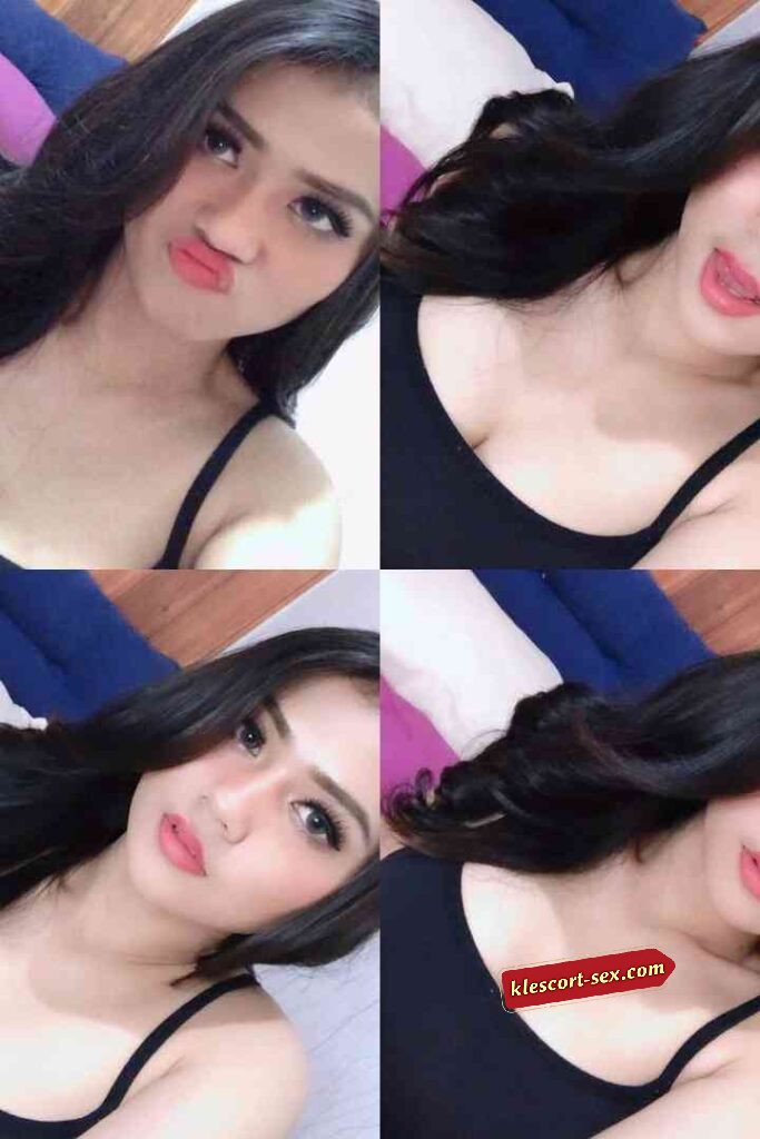 Collage of a woman with dark hair in a black top, posing with different expressions.