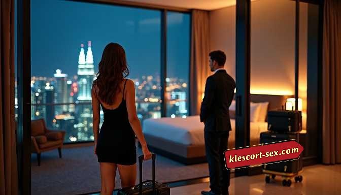 KL Escort Girl Couple with luggage in a luxury hotel room overlooking city lights at night Sex Service Malaysia