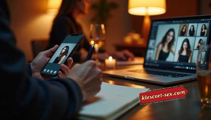 KL Escort Girl Woman reviews model photos on phone and laptop during a video call. Sex Service Malaysia